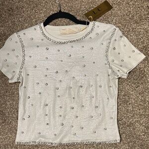 LC White Embellished Crop Top